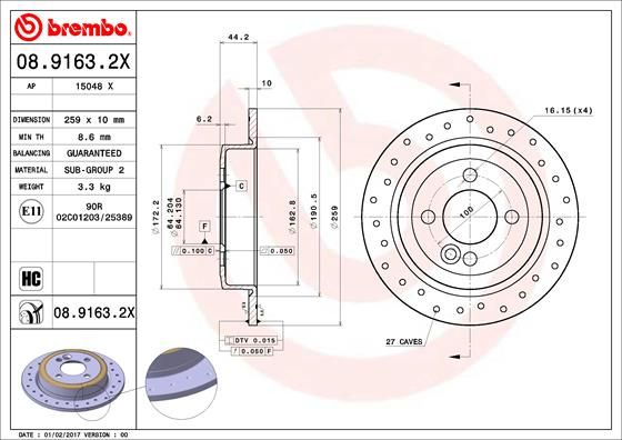 BREMBO 08.9163.2X Brake Disc