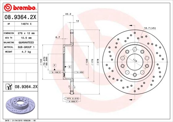 BREMBO 08.9364.2X Brake Disc