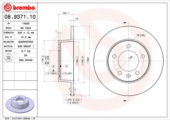 BREMBO 08.9371.10 Brake Disc