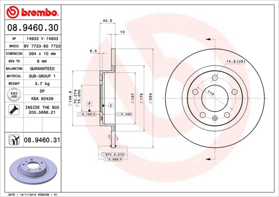 BREMBO 08.9460.30 Brake Disc