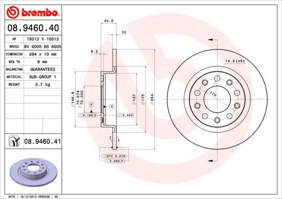 BREMBO 08.9460.40 Brake Disc