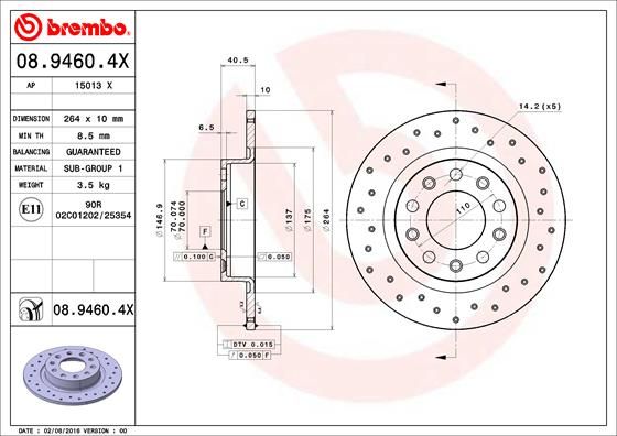 BREMBO 08.9460.4X Brake Disc
