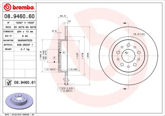 BREMBO 08.9460.61 Brake Disc