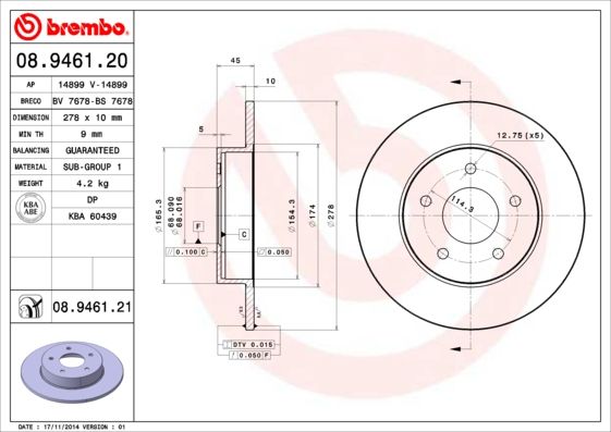BREMBO 08.9461.20 Brake Disc