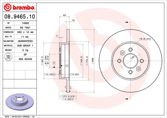 BREMBO 08.9465.10 Brake Disc
