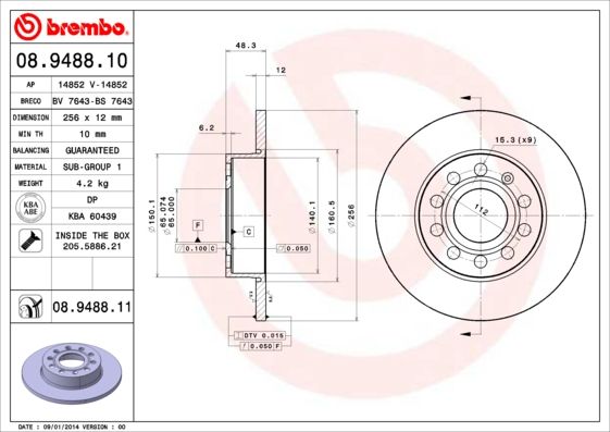 BREMBO 08.9488.10 Brake Disc