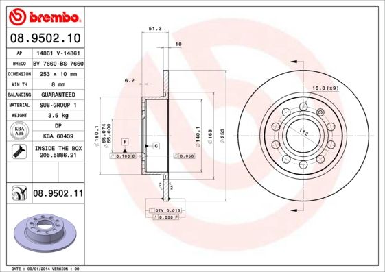 BREMBO 08.9502.11 Brake Disc