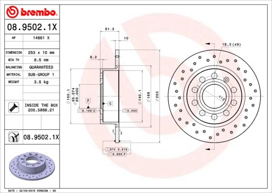 BREMBO 08.9502.1X Brake Disc