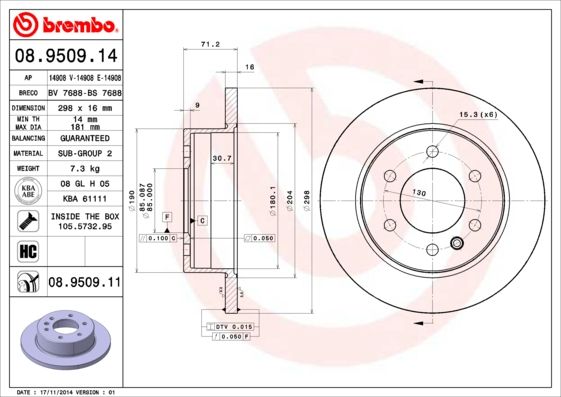 BREMBO 08.9509.14 Brake Disc