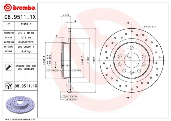 BREMBO 08.9511.1X Brake Disc