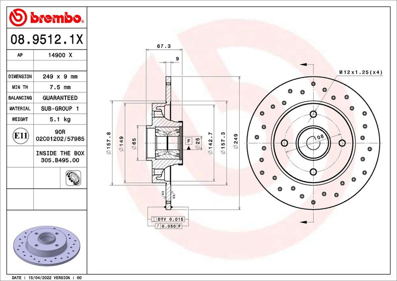 BREMBO 08.9512.1X Brake Disc