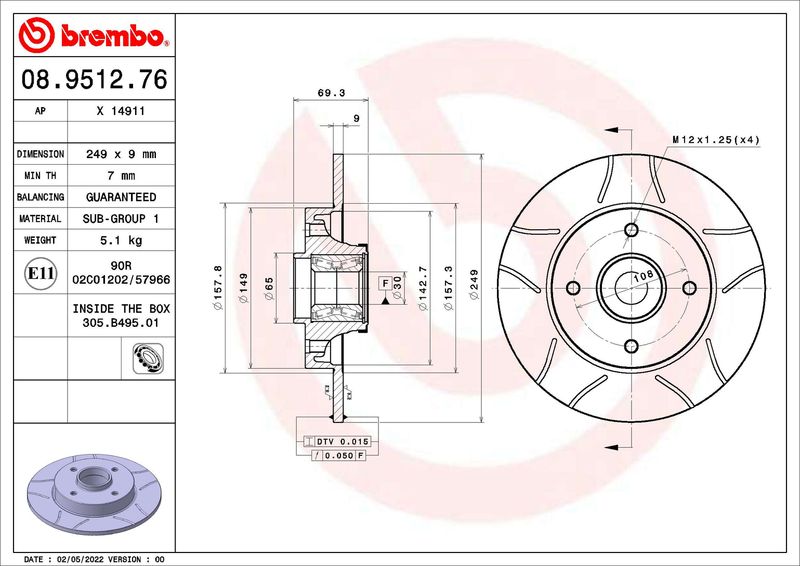 BREMBO 08.9512.76 Brake Disc