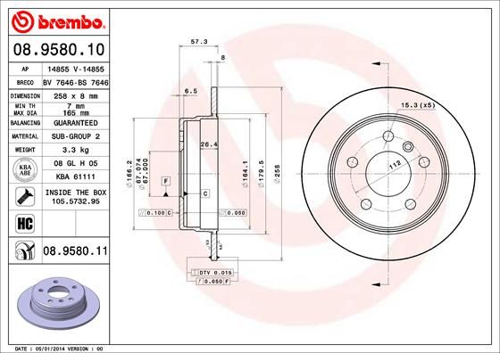 BREMBO 08.9580.10 Brake Disc