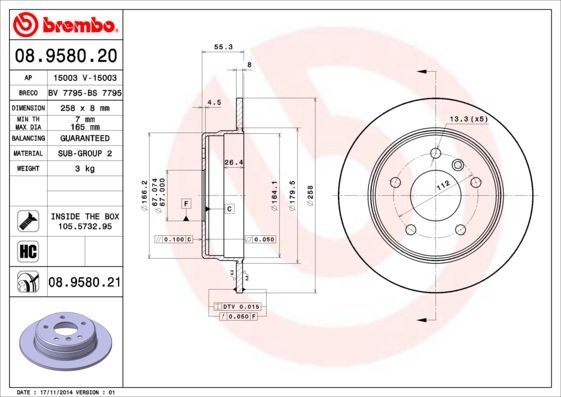 BREMBO 08.9580.20 Brake Disc