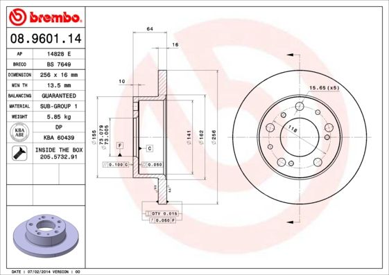 BREMBO 08.9601.14 Brake Disc