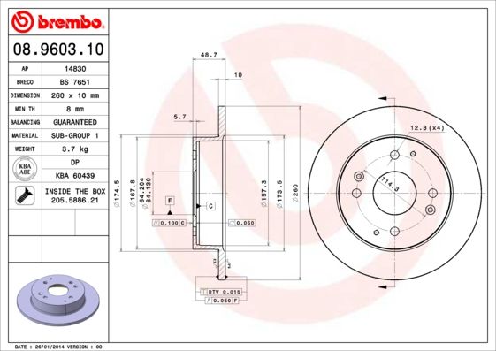 BREMBO 08.9603.10 Brake Disc