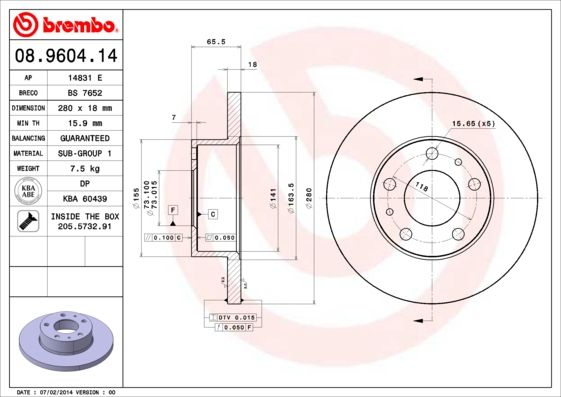 BREMBO 08.9604.14 Brake Disc