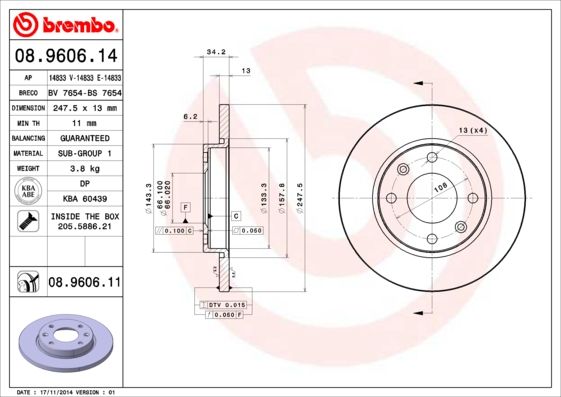 BREMBO 08.9606.14 Brake Disc