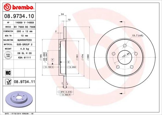 BREMBO 08.9734.10 Brake Disc