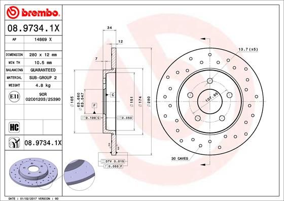 BREMBO 08.9734.1X Brake Disc