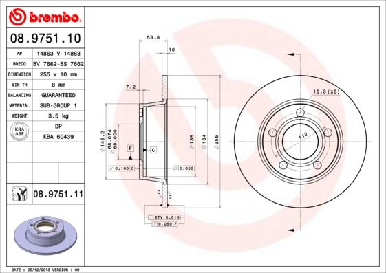 BREMBO 08.9751.10 Brake Disc