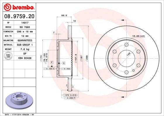BREMBO 08.9759.20 Brake Disc