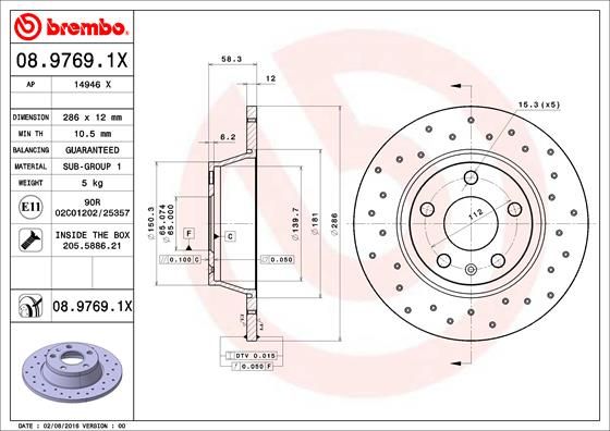 BREMBO 08.9769.1X Brake Disc