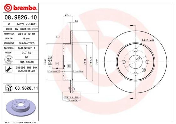 BREMBO 08.9826.10 Brake Disc
