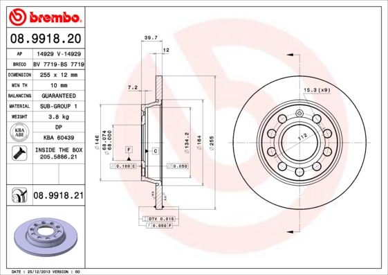 BREMBO 08.9918.21 Brake Disc