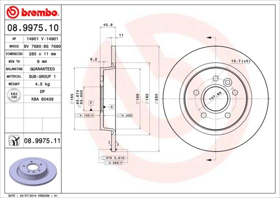 BREMBO 08.9975.11 Brake Disc