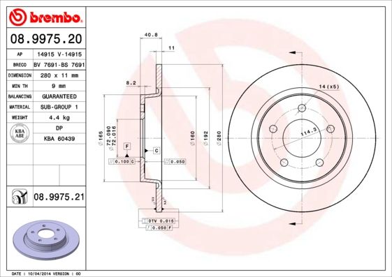 BREMBO 08.9975.21 Brake Disc