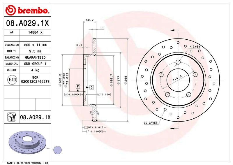 BREMBO 08.A029.1X Brake Disc
