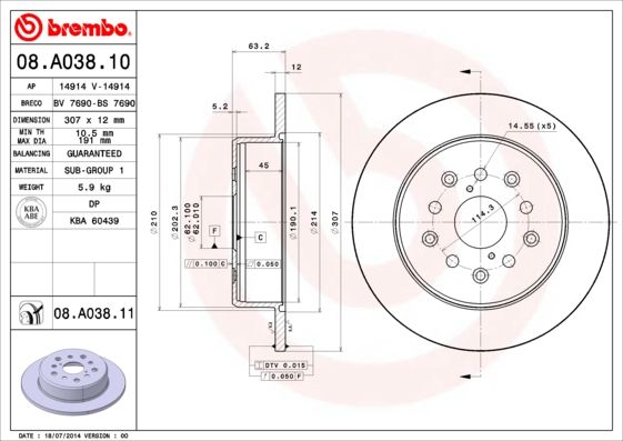 BREMBO 08.A038.10 Brake Disc