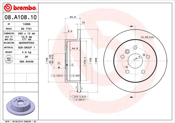 BREMBO 08.A108.10 Brake Disc