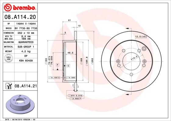 BREMBO 08.A114.21 Brake Disc