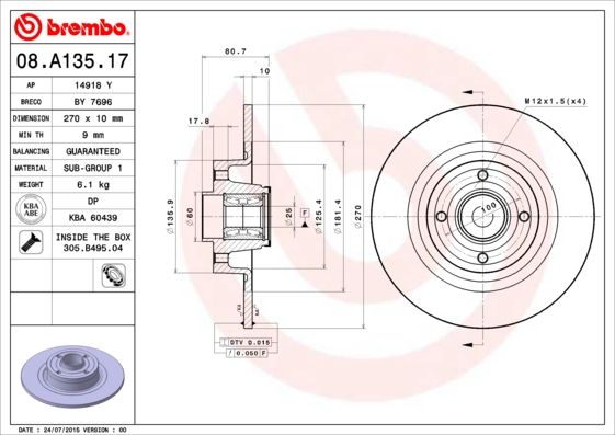 BREMBO 08.A135.17 Brake Disc