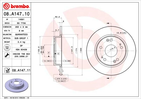 BREMBO 08.A147.11 Brake Disc