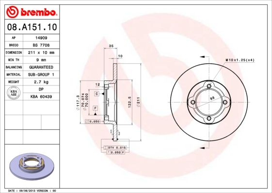 BREMBO 08.A151.10 Brake Disc
