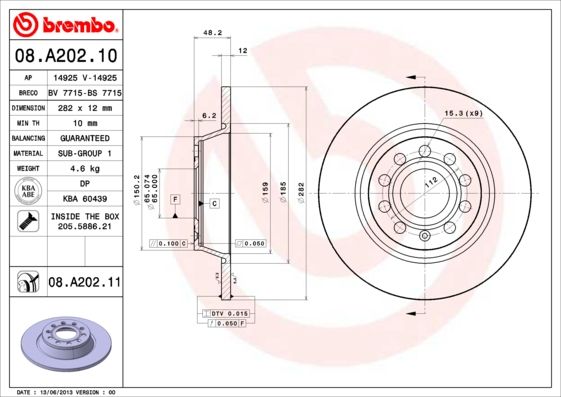 BREMBO 08.A202.10 Brake Disc