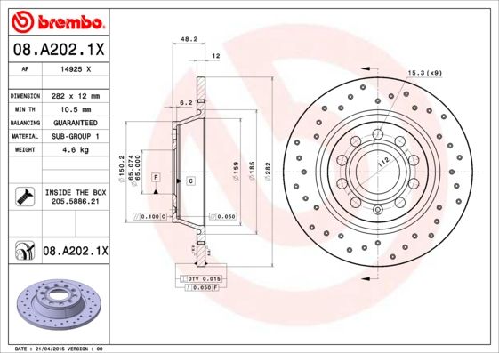 BREMBO 08.A202.1X Brake Disc