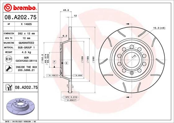 BREMBO 08.A202.75 Brake Disc