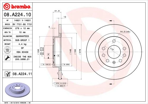BREMBO 08.A224.10 Brake Disc
