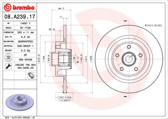 BREMBO 08.A239.17 Brake Disc