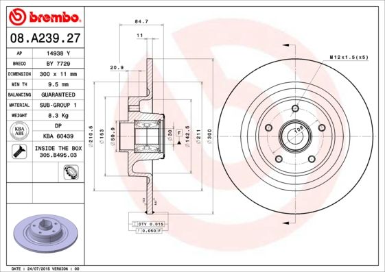 BREMBO 08.A239.27 Brake Disc