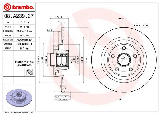 BREMBO 08.A239.37 Brake Disc