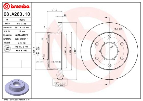 BREMBO 08.A260.10 Brake Disc