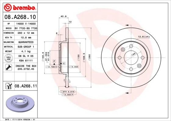 BREMBO 08.A268.10 Brake Disc