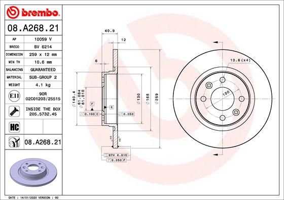 BREMBO 08.A268.21 Brake Disc