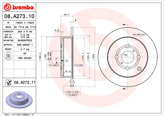 BREMBO 08.A273.10 Brake Disc