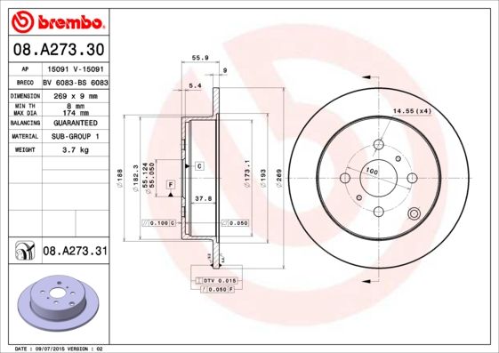 BREMBO 08.A273.31 Brake Disc